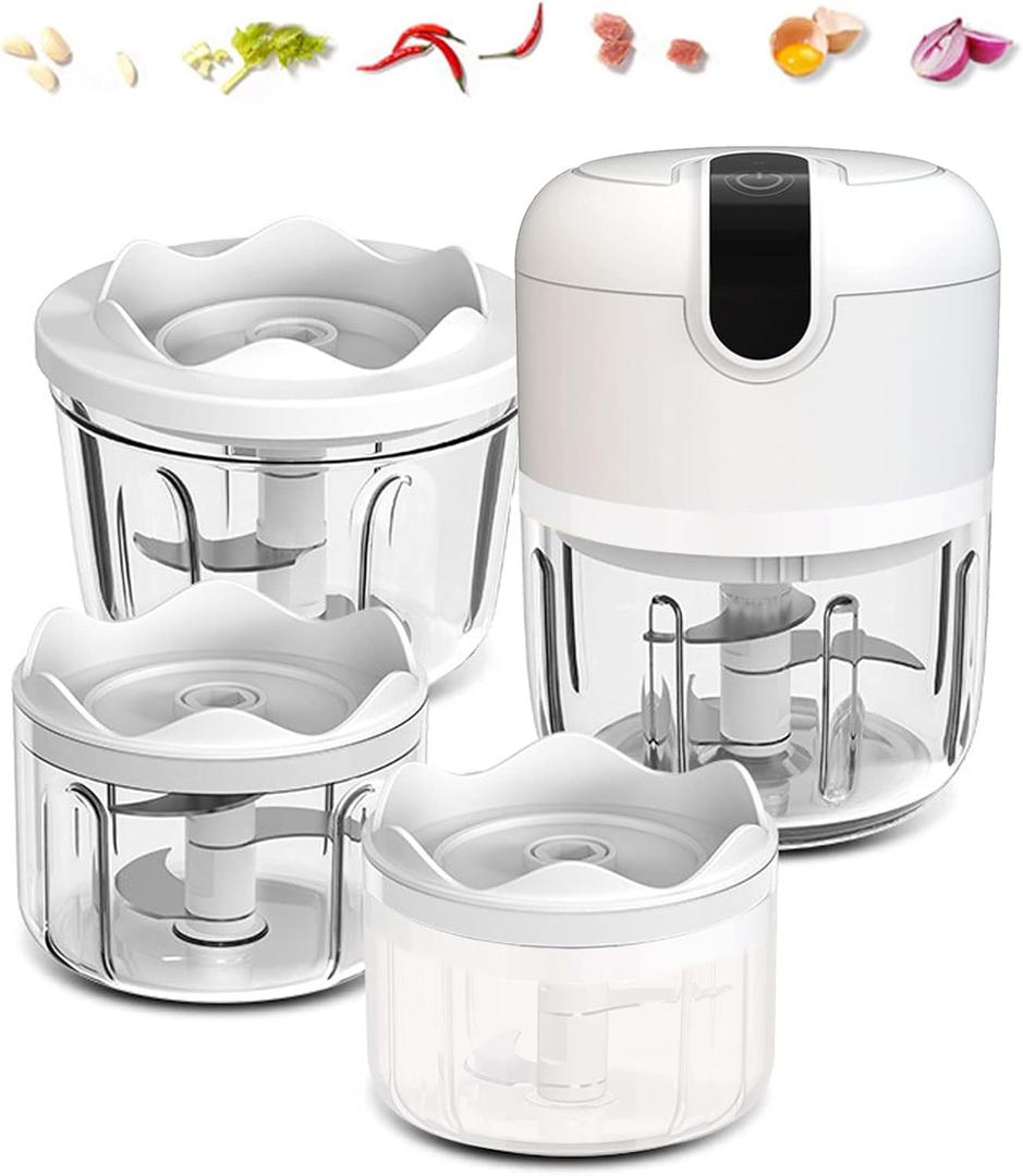 (100+250+350ML) White 3 Pcs Cordless Mini Food Chopper,Small Food Processor for Garlic,Nut,Meat