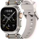 TAURI Silicone for Apple Watch Bands Ultra 3/2/1 49mm [Liquid Silicone Strap + Stainless Steel Metal Connector] Sport Band for iWatch 49mm Adjustable Band Men Women, StarLight