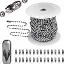 55ft Ball Bead Chain, 3.5mm Stainless Steel with 100 Connectors Clasps, Bulk Necklace for Jewelry Making, Dog Tag, Military Keychain