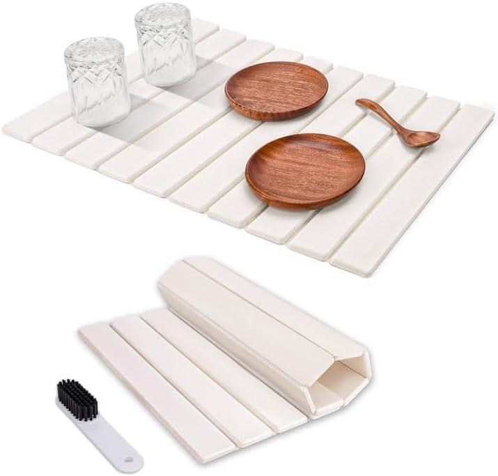 Foldable Stone Dish Drying Mat for Kitchen Counter,24"16"Fast Dry Pad Absorbent Countertop Mat, Heat-resistant Mat,Diatomaceous Earth Mats,White