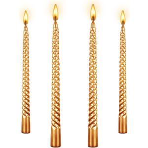 10 Inch Taper Spiral Candle Set of 4 - Tapered, Long, Smokeless, 8 Hr Burn Time - Golden, 25cm - Perfect for Home, Dinner, Party, Wedding, Halloween, Christmas