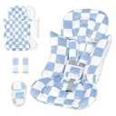 DILIMI Infant Car Seat Insert, Baby Car Seat Head Support with 3 Strap Paddings, Soft Newborn Car Seat Cushion for Stroller, Swing, Bouncers, Blue Checkered