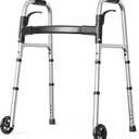 Folding Walkers for Seniors, 5" Wheels Lightweight Rolling Walker, Support Up to 350 lbs, Height Adjustable Standard Walker, Aluminum Compact Walker, Silver