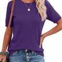RUMIA Short Sleeve Sweaters for Women Summer Lightweight Loose Business Casual Tops (Purple, XL)