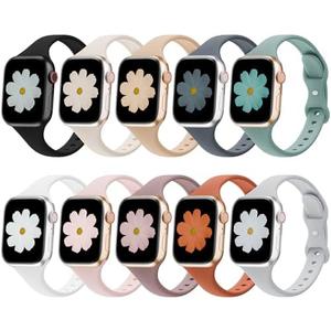 6 Pack Slim Bands Compatible with Apple Watch Bands 38mm 40mm 41mm 42mm 44mm 45mm 46mm 49mm, Soft Thin Silicone Sport Narrow Strap for iWatch Series 11/10/9/8/SE/7/6/5/4/3/2/1/Ultra Women Men