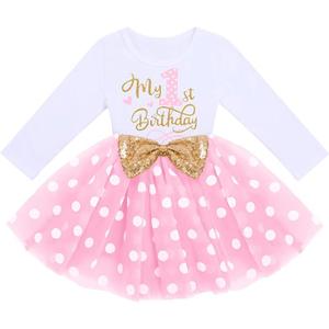 Baby Girl 1st 2nd 3rd Birthday Outfit Mouse Dress Polka Dots Tutu Skirt Cake Smash Long Sleeve Clothes for Photo Shoot, Size 