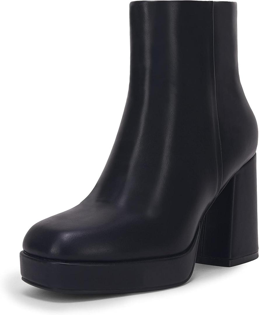 Rilista Platform Boots for Women Chunky High Heels Ankle Booties Square Toe Side Zipper Punk Boots (10, Black)