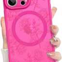 MZELQ for iPhone 16 Pro Case Rose Floral Flowers Matte Aesthetic Cute Pattern Magnetic [Compatible wth Magsafe] Fit iPhone 16 Pro Case -Hot Pink
