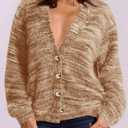 PRETTYGARDEN Womens Cardigan Sweaters Fall Fashion 2026 Striped Long Sleeve Button V Neck Knit Fuzzy Outerwear Winter Clothes (S)