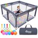 Orian Baby Playpen Large Playpen for Babies and Toddlers, Oxford Fabric, Indoor & Outdoor Play Pen, 10 Colorful Balls, 4 Pull-Up Rings, Carry Bag (50x50)