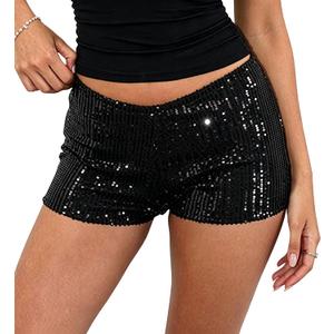 Seyumixi Womens Sequin Micro Shorts Low Waist Sparkly Y2k Mini Shorts | Glitter Outfits Sexy Rave Bottoms Going Out Bodycon Booty Hot Pants Metallic Sparkle Clubwear Concert Party Festival