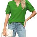Dressy Tops for Women Business Casual Shirts Short Sleeve Blouses V Neck Summer Clothes Vividgreen S
