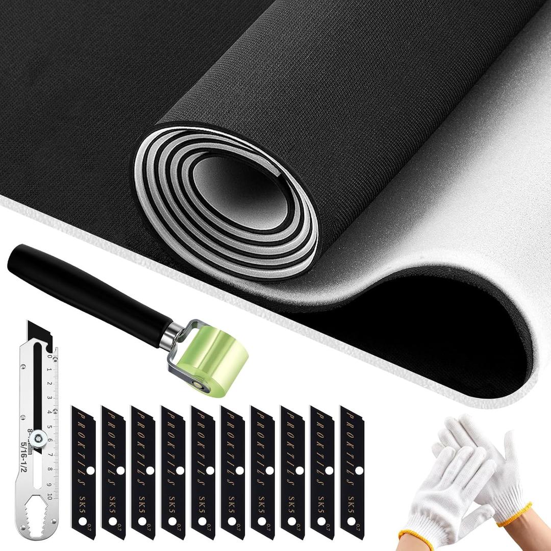 Headliner Fabric 98" L x 59" W Mesh Type Headliner Material Scrim Foam Padding with 1/9" Foam Backing Rubber Seam Roller Utility Knife and Glove for DIY Automotive Rv Boat Home Ceiling Repair