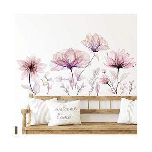 onon 6 Pcs Flowers Wall Decals Stickers Vinyl Removable Peel and Stick Colorful Dragonflies Floral Wall Murals Decor for Bedroom Living Room Nursery(Pink Flower)