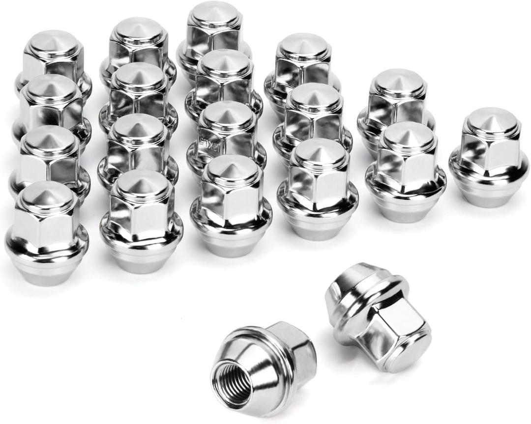 Dynofit 12mmx1.5 Stock Lug Nuts For Escape 2001-2019/Focus 2012-2018/Fusion 2006-2019, One-Piece Style OEM Wheel Nuts Replace for Factory Nut Compatible with Ford Lincoln MKC MKZ, Work on AL/Steel Rim (Silver)
