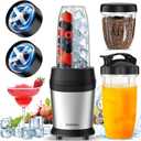 12-Piece Smoothie Blender Maker 25,000 RPM Personal Blender for Ice Crushing Smoothies & Frozen Drinks Nuts with 23oz, 32oz, 37oz Portable Cups Two 6-Leaf Stainless Steel Blades, Silver