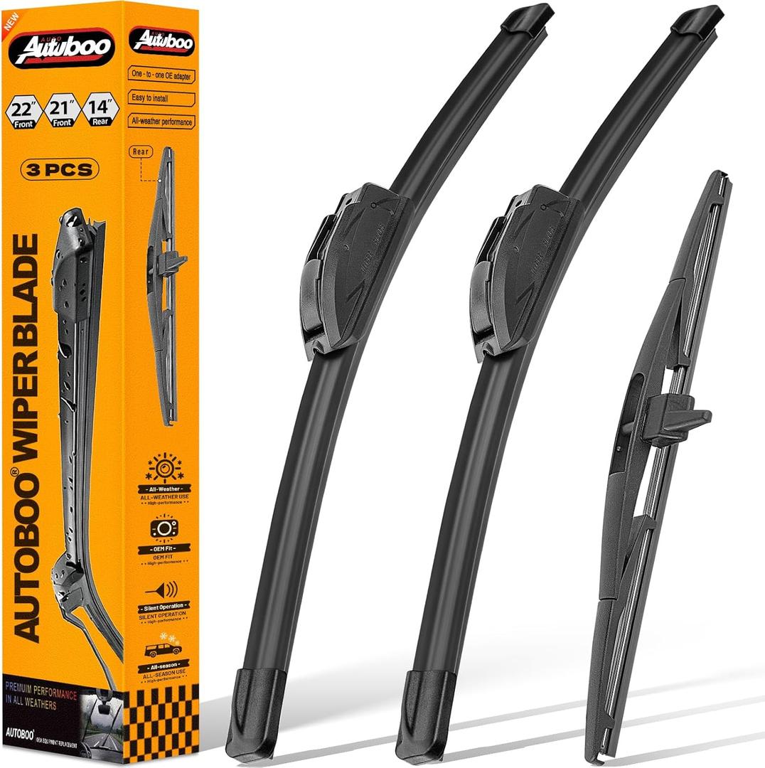 AUTOBOO 3-Pack Windshield Wiper Blades for Honda Pilot 2009-2015, Original Equipment Replacement 22"+21" Front and 14" Rear, All-Weather Performance, Easy One-Click Install