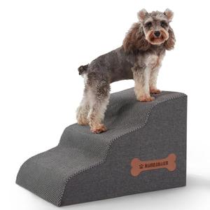 Dog Stairs 3-Step for Small Dogs and Cats to Get on Bed and Furniture/Windows, Pets Can Climb, Sit, or Perch to Look Out Windows, Extra Wide Dog Steps, Non-Slip Waterproof Fabric Cover, Grey（15.7" H）