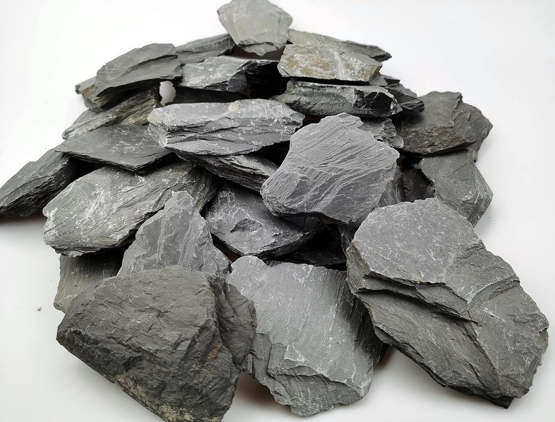 Voulosimi Natural Slate Rocks PH Neutral Stone Perfect Rocks for Aquariums, Landscaping Model,Tank Decoration,Amphibian Enclosures (3.5 LB, 5-7 inch)