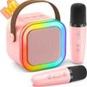 Karaoke Machine for Kids Adults, Portable Bluetooth Mini Karaoke Microphone Singing Speaker with 2 Mic and Light,Toys for All Smartphones,Birthday, Family,Home Party (Pink)