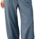 Womens Baggy Wide Leg Pants Summer Casual Elastic Waist Palazzo Harem Pants with Pockets (Medium, Dustyblue)