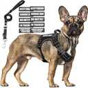 Tactical Dog Harness and Leash Set Medium Sized Dog,Heavy Duty No Pull Service Dog Vest and 10 Patches with Dog Seat Belt,Reflective Adjustable Pet Harness for Training Walking Hiking Black, M