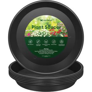 Maygrove 6 Pack Plant Saucer, 8 10 12 inch Plant Saucers for Indoor, Heavy Duty Plastic Plant Trays for pots, Grow Bags, Bird Baths, Flower Drip Trays for Indoor and Outdoor Uses (10", Black)