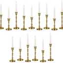 Inweder Brass Candlestick Holders Vintage: Set of 15 Gold Taper Candle Holder Metal Candle Sticks Holder Antique Decoration for Dinning Table Mantel Wedding Centerpieces Christmas Party