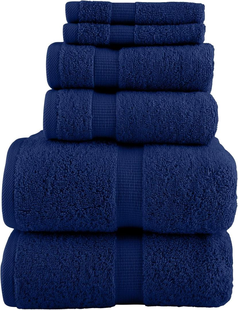 Lavish Home 6 Piece Towel Set - 550 GSM 100% Cotton Bathroom Accessories - 2 Bath Sheets, 2 Hand Towels, and 2 Wash Cloths - Soft and Absorbent Bathroom Set for Shower, Gym, Dorm, and Spa (Navy)