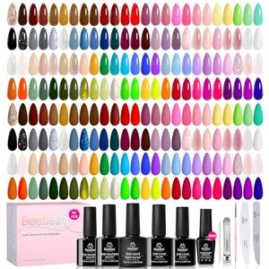 Beetles 110 PCS Gel Nail Polish Set, 100 Colors Infinite Inspiration Gift Spree All Season Red Brown Green Black Gel Polish with 5Pcs Base Top Coat Soak off UV Gel for Manicure Lovers DIY at Home