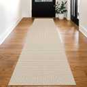 KOZYFLY Long Runners for Hallways 3x12 ft Washable Kitchen Runner Non Slip Rubber Backed Hallway Rugs Cotton Entryway Runner Rug Floor Carpet for Indoor Hall, Backdoor, Kitchen, Ivory/Khaki