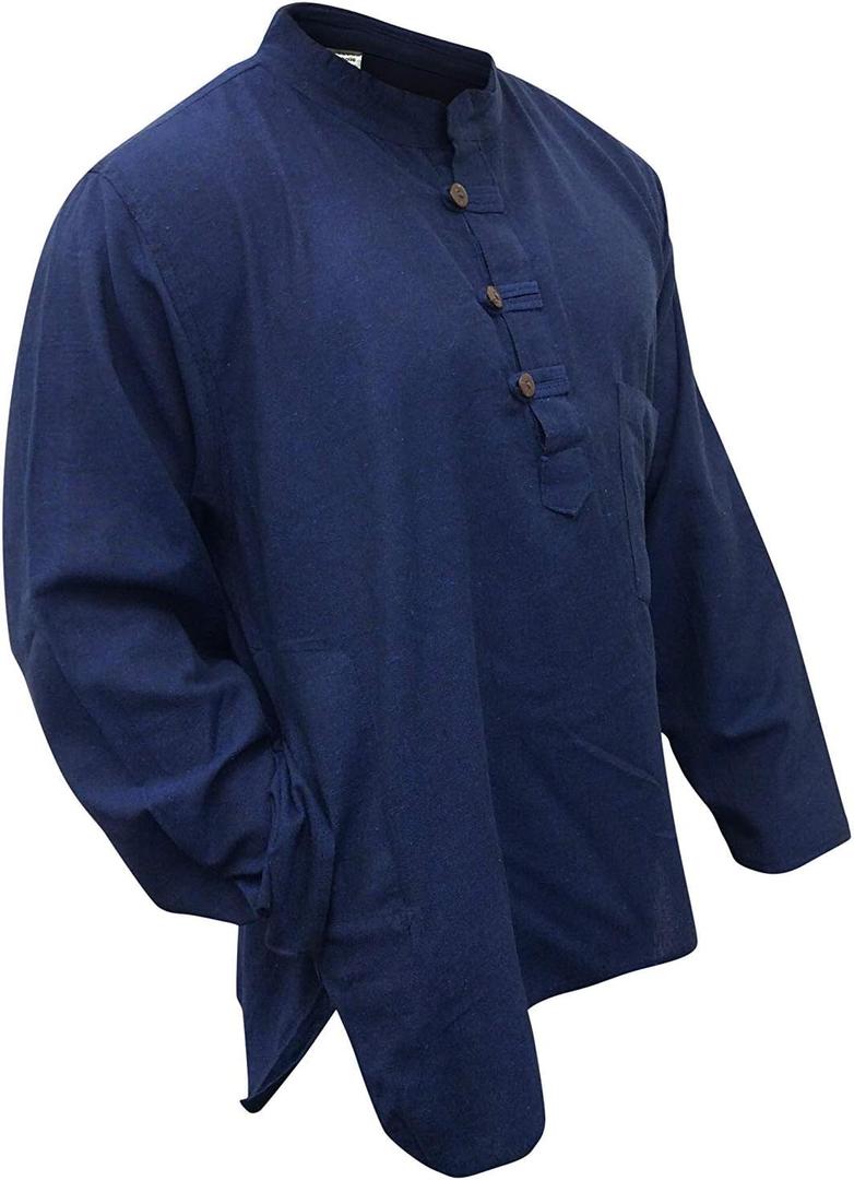 Shopoholic Fashion Plain Grandad Shirt (X-Large, Blue)