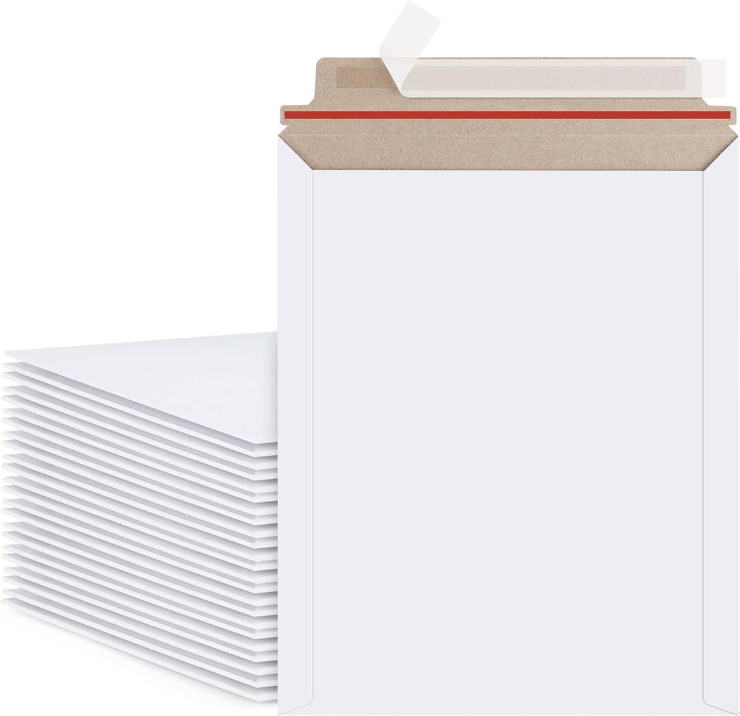 Photo Document Mailers 9.25x11.75 White Cardboard Envelopes 25 Pack Rigid Self Seal Mailing Envelopes, Stay Flat Shipping Envelopes for Documents