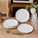 10 Inch Porcelain Dinner Plates Set of 6, White, Embossed, Dishwasher safe, Microwave safe (Picapica 10)