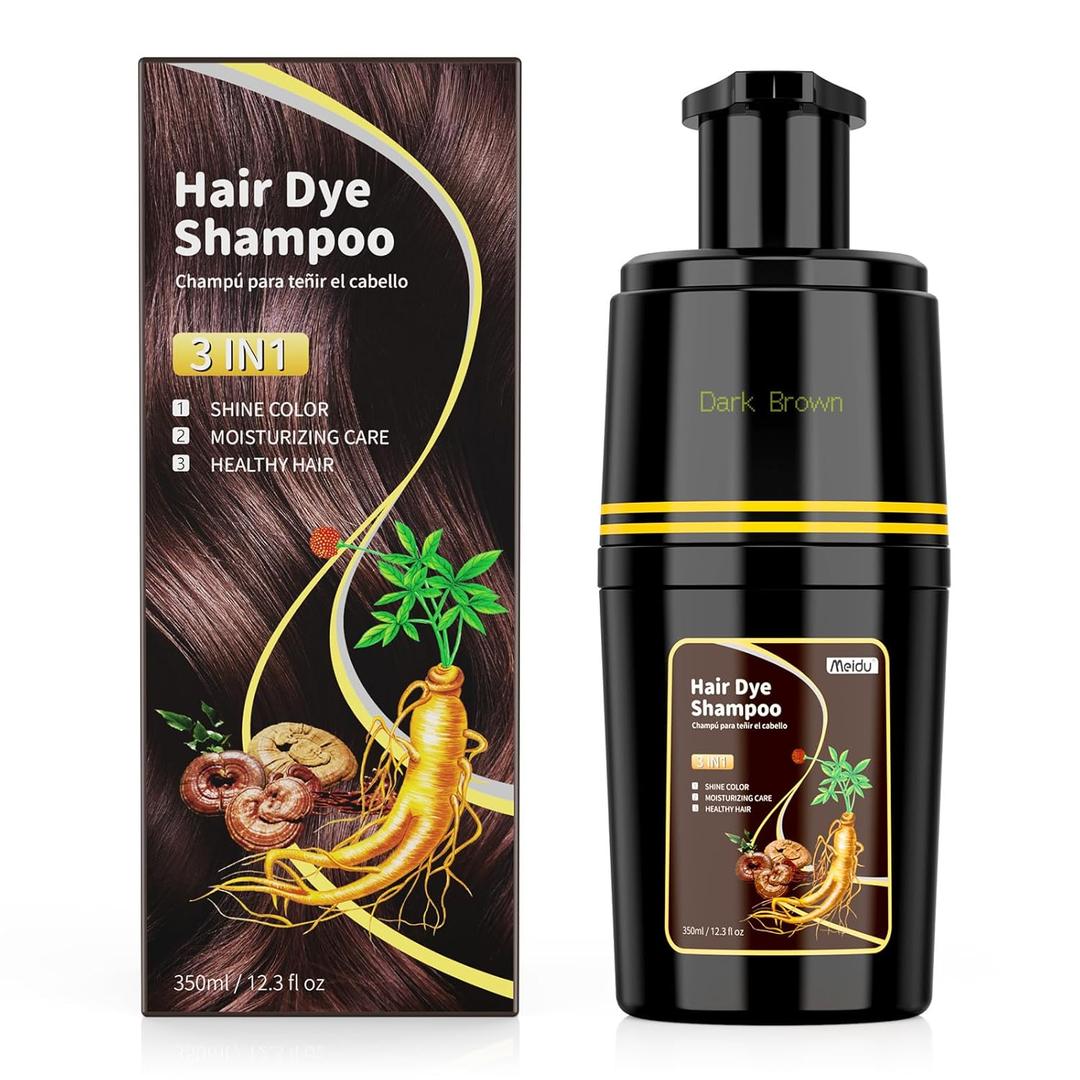 Dark Brown Hair Dye Shampoo 3 in 1, Hair Color Shampoo for Cover Grey Hair, Natural with Herbal Ingredient for Men and Women (Dark Brown)