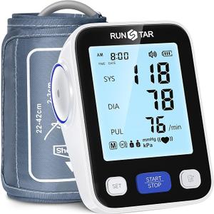 RunStar Upper Arm Blood Pressure Monitor with Wide Range Cuff (8.6'' -16.5'') for Home Use FSA&HSA Eligible, Automatic Digital BP Machine with Storage Bag, 2x99 Reading Memory