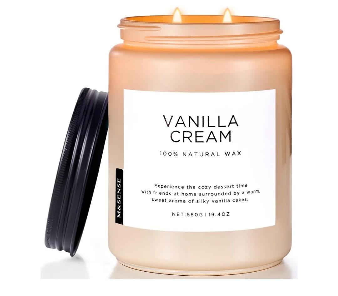 M&SENSE Vanilla Soy Candles, Large 19.4oz Non Toxic 110 Hours Burning Time 100% Natural Organic Soy Wax Candle, Relaxing Aromatherapy Scented Housewarming Gift for Women and Men