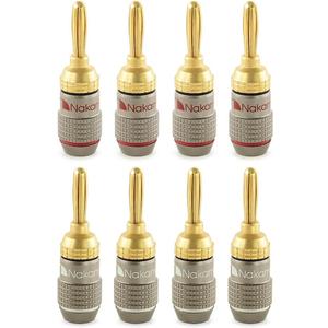 Nakamichi FanLock Excel Series 24k Gold Plated Banana Plug 10 AWG - 18 AWG Gauge Size 4mm for Speakers Amplifier Hi-Fi Stereo Home Theatre Radio Audio Wire Cable Quick Connector, 8 Pcs (4-Pairs)