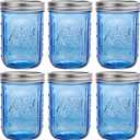 WELLIFE 6-Pack Mason Jars 16 oz with Lids  Blue Wide Mouth Glass Mason Jars, Airtight Leak-Proof Canning Jars for Food Storage, Fermenting, Pickling, Freezing, and Crafts