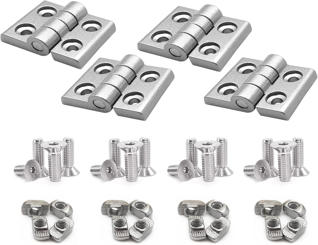 1" x 1" 1010 Series Aluminum Extrusion Profiles Frame Hinge Install Kit Connector Set, 4pcs Zinc Alloy Hinge with T-Nuts Hex Screw Bolt for 1 Inch x 1 Inch Extrusion Profiles Rail