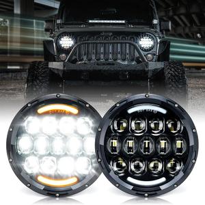 Xprite 105W LED Wrangler Headlights - 7-inch Round Headlamp Replacement with Hi/Lo Beam, DRL, Turn Signal Lights, DOT Approved - Fits Wrangler JK TJ LJ 1997-2018 - Includes H4 H13 Adapter