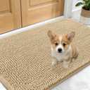 OLANLY Dog Door Mat for Muddy Paws 30x17, Absorbs Moisture and Dirt, Absorbent Non-Slip Washable Doormat, Quick Dry Chenille Mud Mat for Dogs, Entry Indoor Entryway Carpet for Inside Floor, Beige
