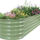 Galvanized Raised Garden Bed - 821.4ft Planter Raised Beds for Gardening | Oval Metal Garden Planter Box with Safety Edging and Gloves for Vegetables Fruits and Flower OliveGreen