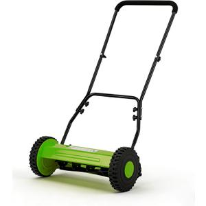 Garvee 14" Push Reel Lawn Mower, 5-Blade Manual Walk-Behind Lawn Mower with Adjustable Cutting Height, Compact Push Mower for Small Yards, Green