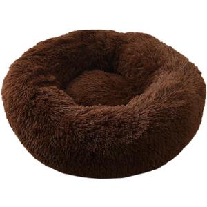 Mr Fluffy Friend - Original Calming Dog Bed, Warm Plush Donut, Washable (L, Coffee) (L (27.5"/70CM))