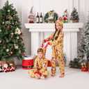 ANGELGGH Family Matching Christmas Onesie Pajamas, Vacation Cute Printed One Piece Pajamas, Xmas Hooded Holiday Sleepwear (Youth, 6-8T, Yellow Gnome) (Yellow)