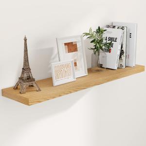 Fun Memories Floating Shelves 48 Inch Long, 9.3 Inch Deep Wall Shelf for Fireplace Mantel, Rustic Farmhouse Wooden Shelves for Wall Decor Bathroom, Kitchen, Office, Oak Color, Set of 1