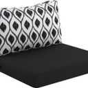 idee-home Outdoor Cushions for Patio Furniture, Outdoor Seat Cushion, Waterproof Hampton Bay Deep Seat Replacement Couch Chair Cushions for Garden Lawn Backyard Deck, 26.5 x 26.5 Black Pattern (Leaf Geometry Black)