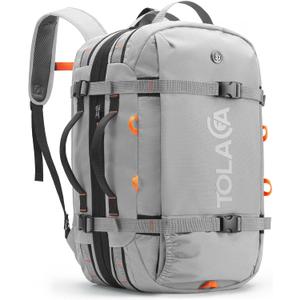 Tolaccea Travel Laptop Backpack, Large Carry on Backpack Flight Approved Convertible Duffle Luggage Bag Daypack Work Business Rucksack Fits 16" Laptop for Men Women 3 Carrying Ways, 40L-50L Expandable (Light Gray)