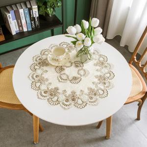 Lace Small Round Tablecloth Doilies Table Topper Scarf Embroidered Farmhouse Table Cloth with Macrame Border for Dresser Wedding Party Placemat Stone 24 inch